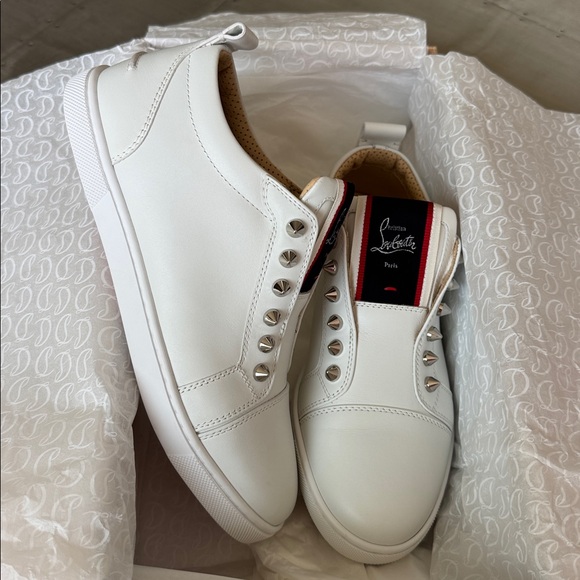 Christian Louboutin fav fique white leather sneaker trainer flat slip on sz 37.5 - Picture 9 of 10